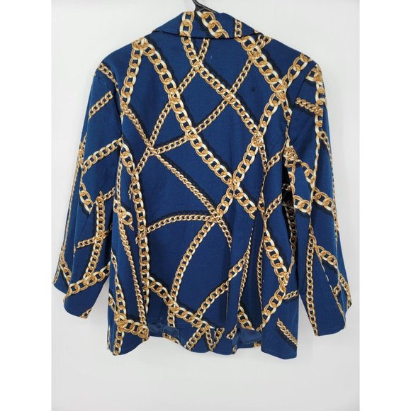 Linea Louis Dell' Olio Size Large Womens Jacket Blue Chain Print Blazer NWOT - Picture 5 of 6